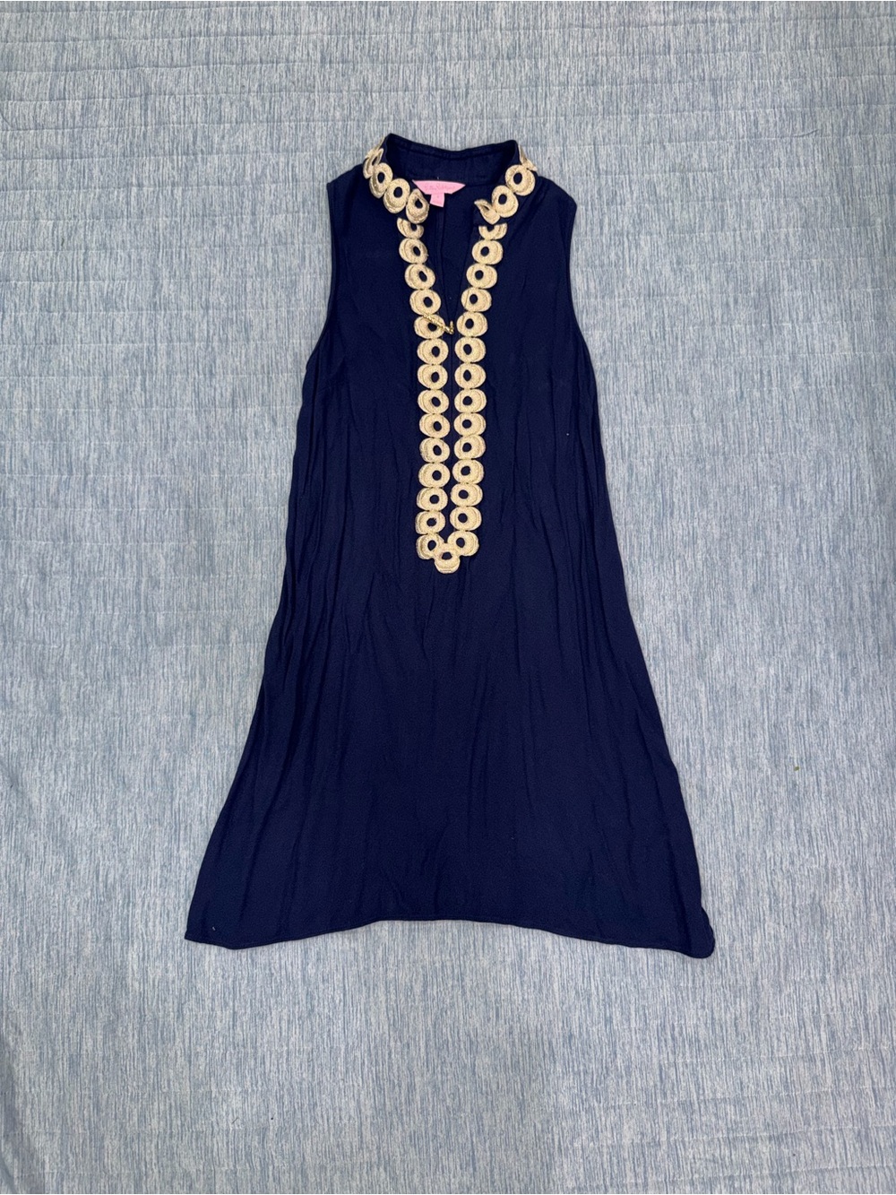 Lilly Pulitzer Navy Sleeveless Shift Dress with Beige Rope Trim